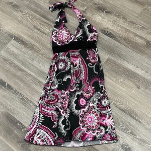 Black and Pink Halter Dress